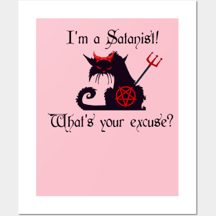 I'm a Satanist! What's your excuse? Cute Cat with Devil Horns Posters and Art